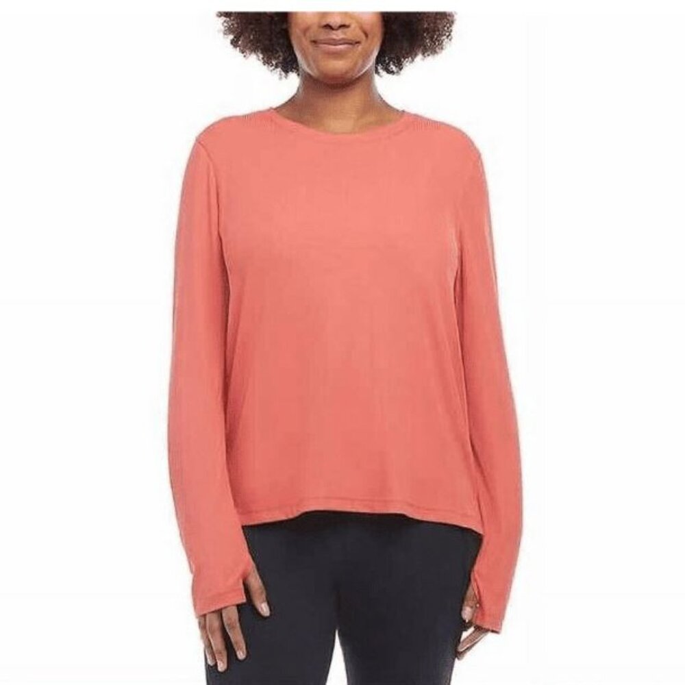 Danskin Womens Ultimate Rib Long Sleeve Tee Mineral Red Size S